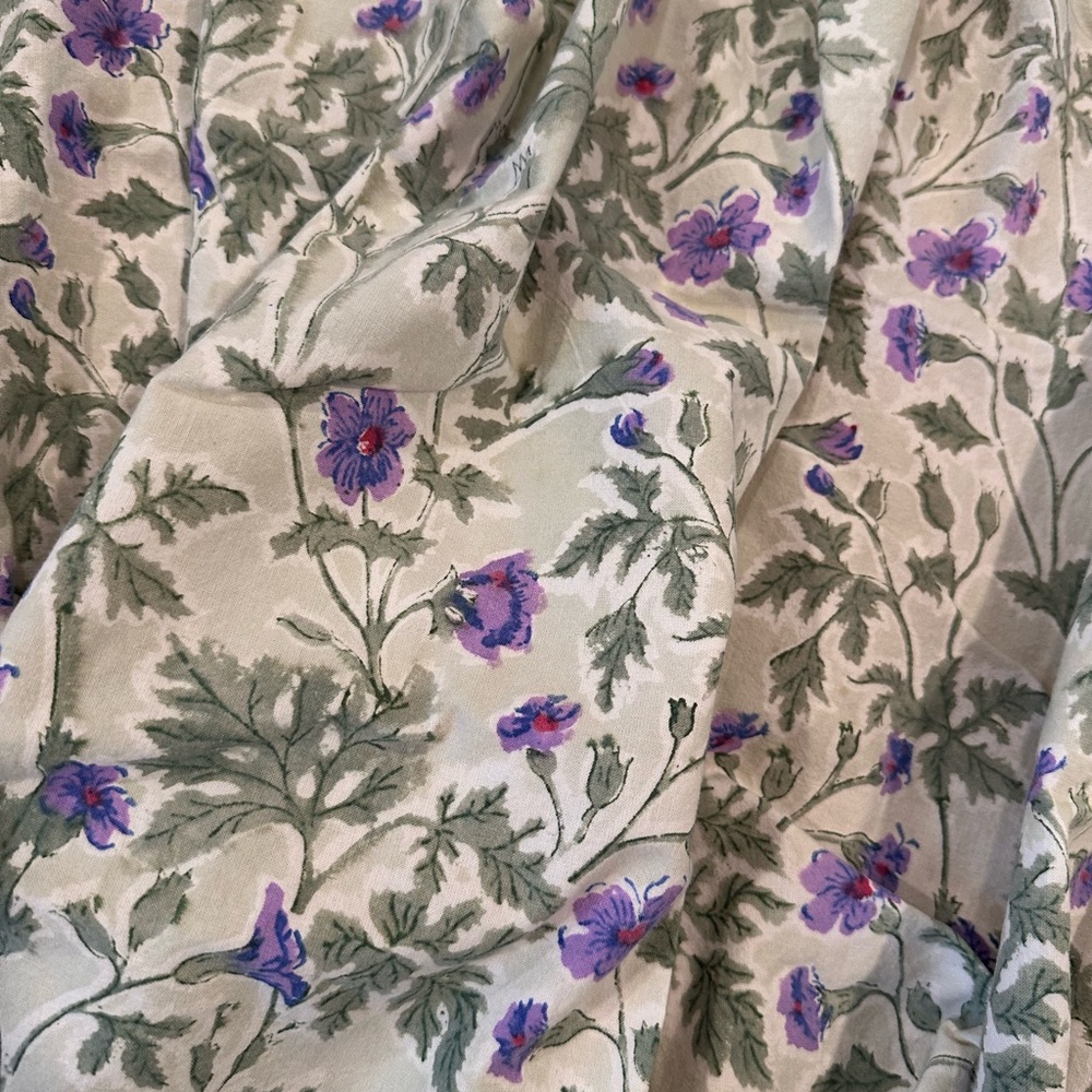 Shower curtain, full size, quality grommets. Lavender, sage green pops of red